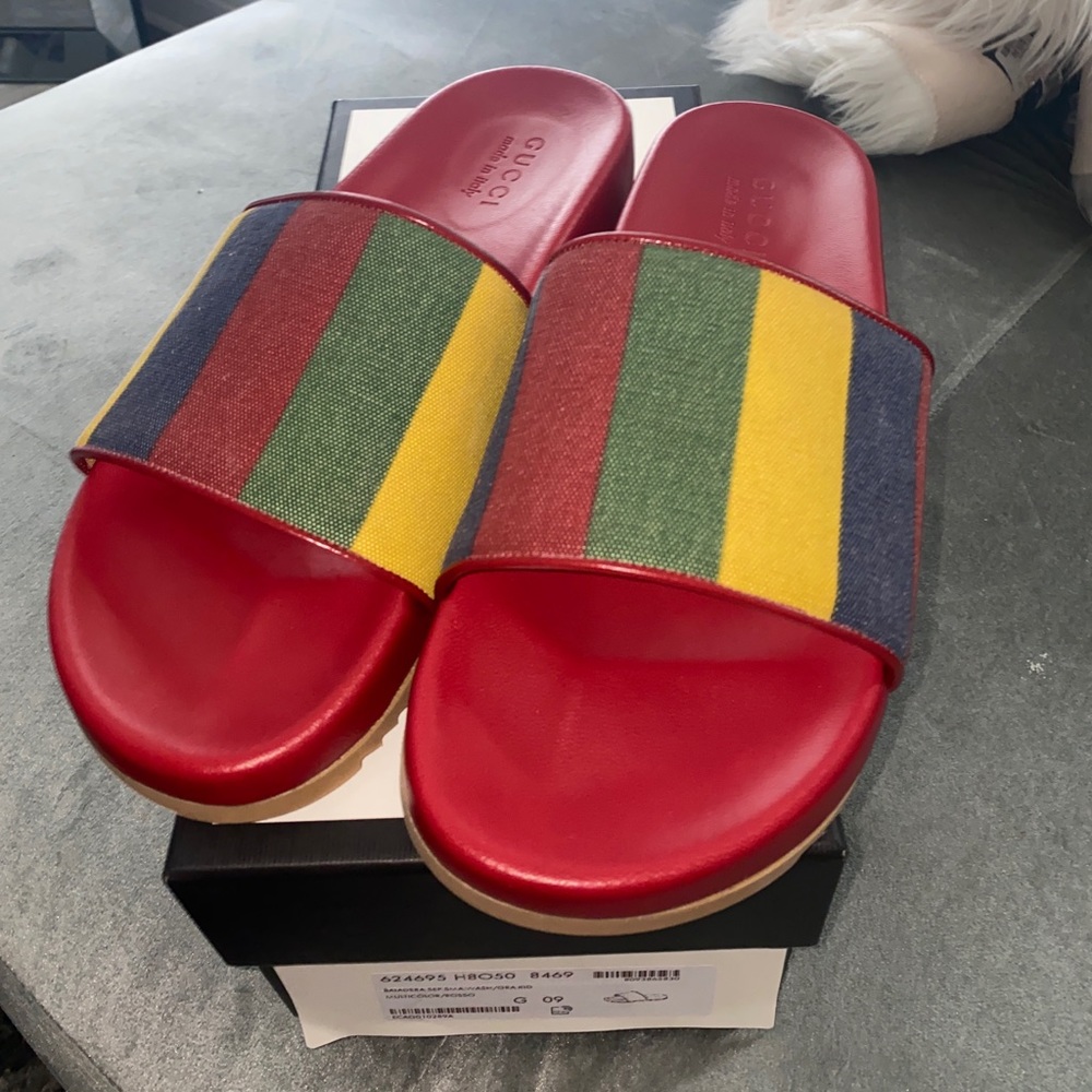 Gucci Baiadera Stripe Slide Sandals RED